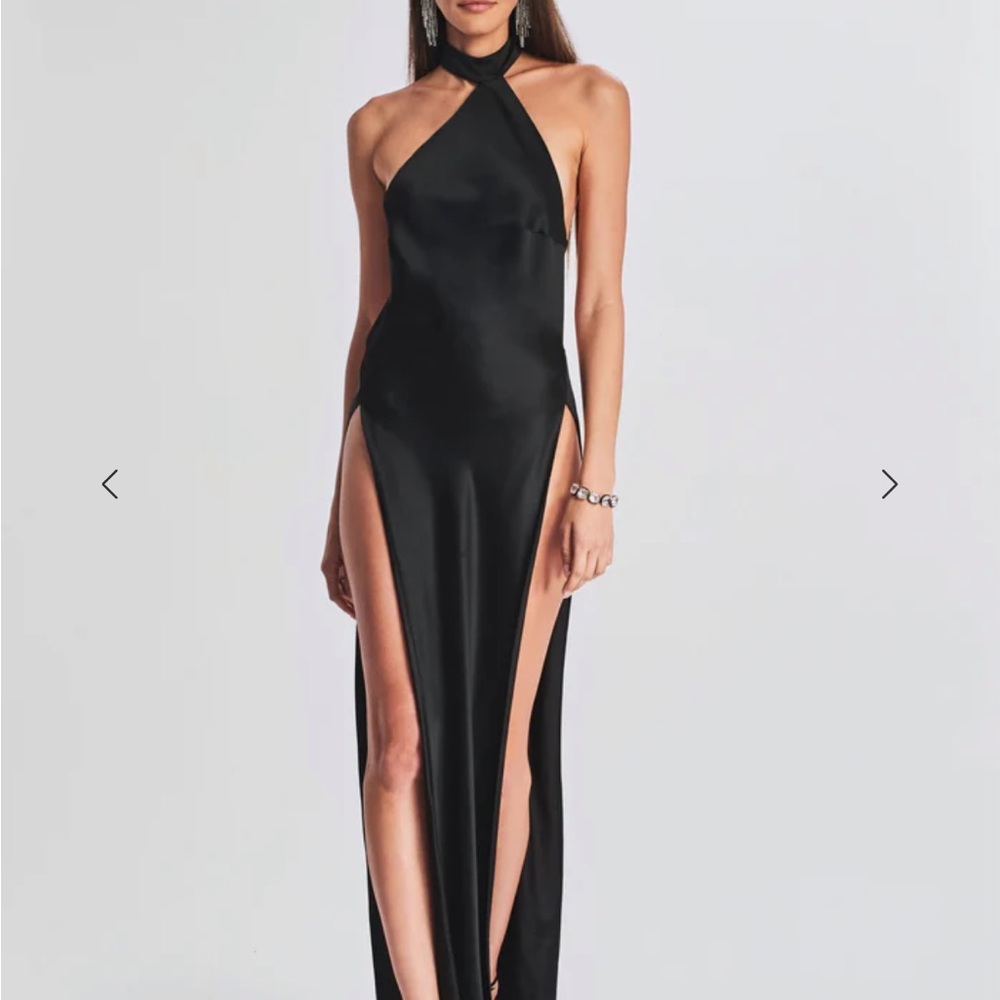 Retrofete Jagger Backless Halter Open Slits Dress Black Small